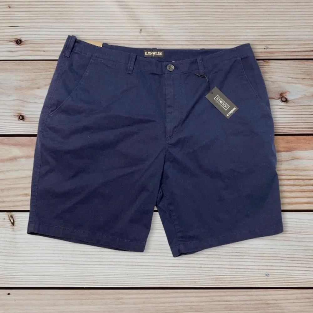 Express Classic Fit Stretch Shorts Mens Size 38 Plain Navy Blue, NWT